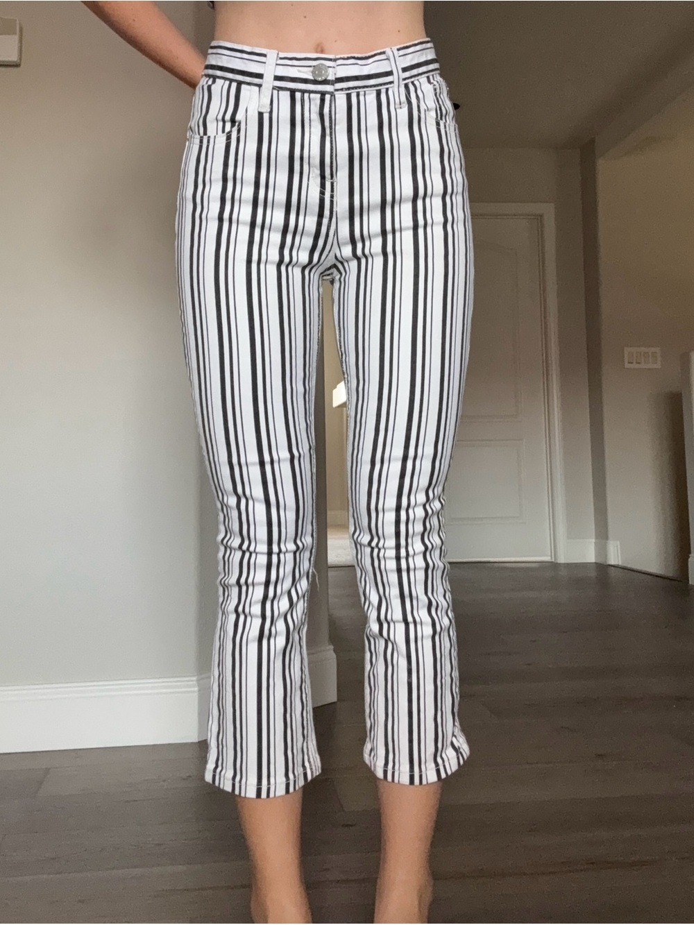 BDG Striped Cropped Slim Fit Pants - Black & White
